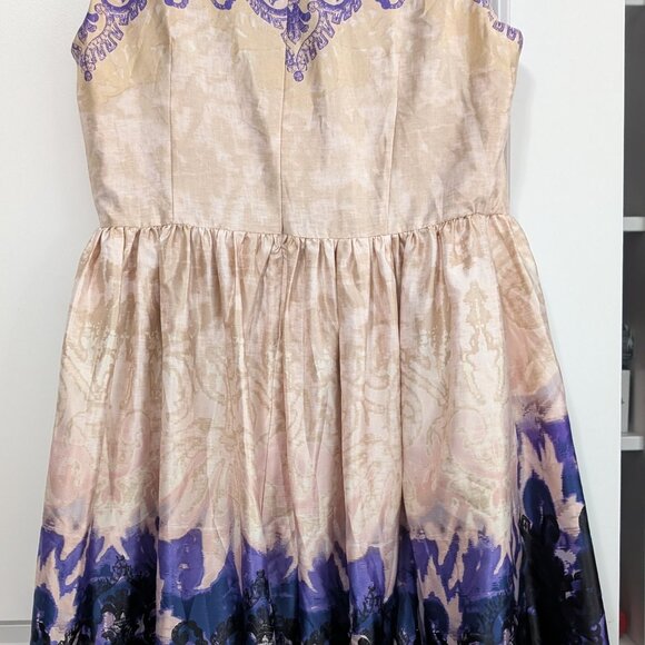 Vintage Cream & Purple Brocade Fit & Flare Dress - Picture 2 of 4